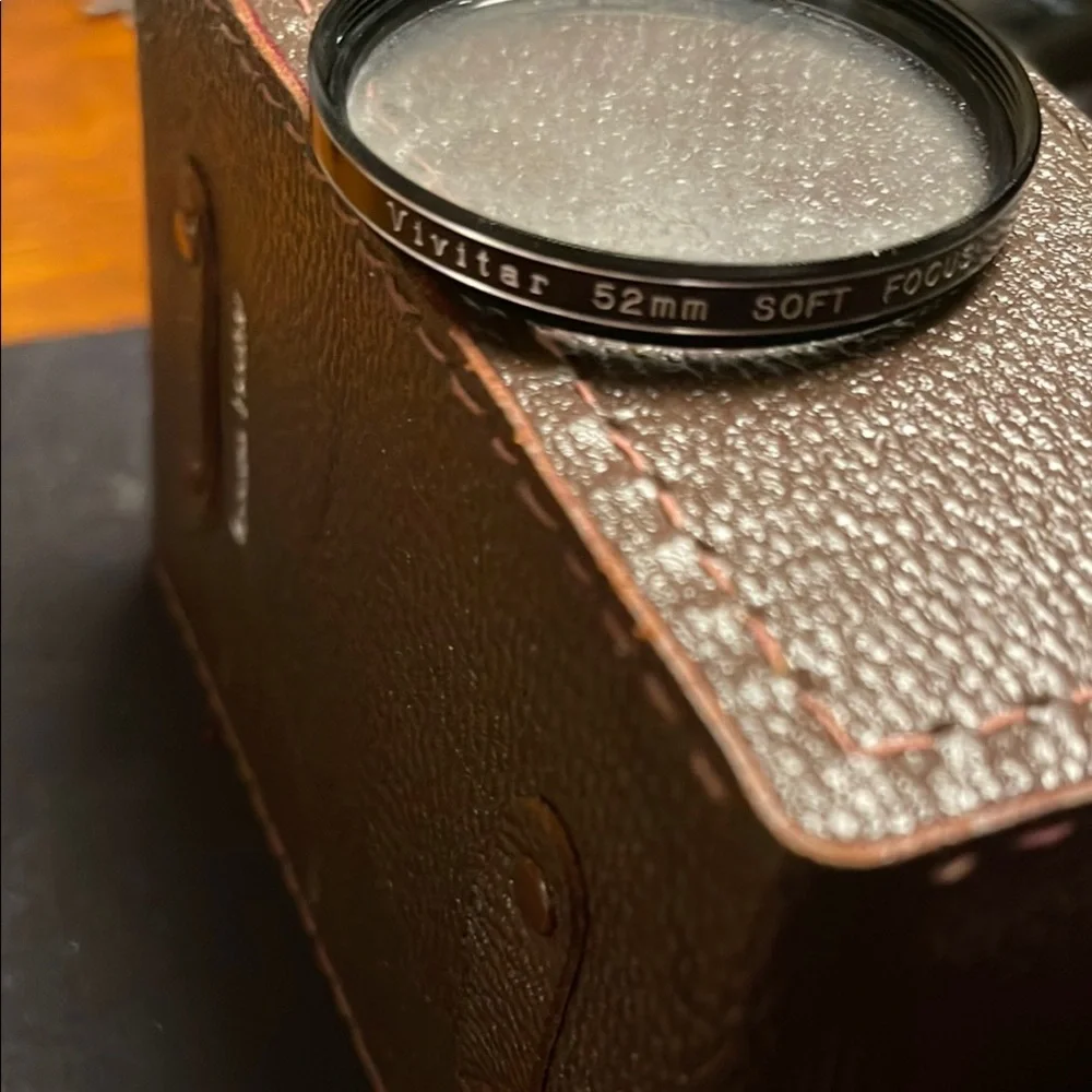 Elegant Brown Leather camera lens Case with Vivitar 55m lens